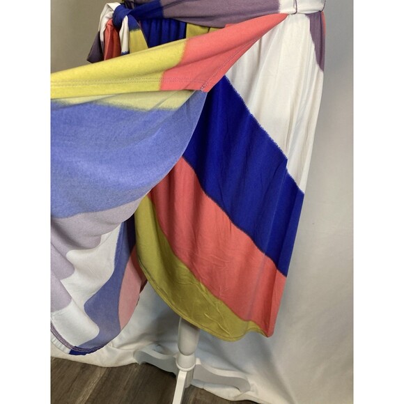 70s 80s Vibe Color Block Faux Wrap Midi Dress Tie Waist Max And Cleo Women’s L - Picture 2 of 8